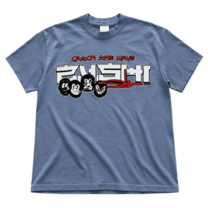 Zushi x Slawn T-shirt by THE TENCO front view with CATCH THE WAVE design and Slawn Friends characters