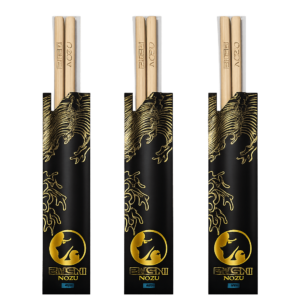 Nozu Zushi Chopsticks Set with gold dragon sleeve and engraved wood by THE TENCO