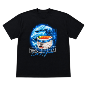Zushi LA T-Shirt by THE TENCO front view with sushi wave mascot graphic