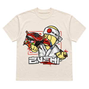 Zushi Slawn T-shirt front view with Chef Nozu graphic by THE TENCO