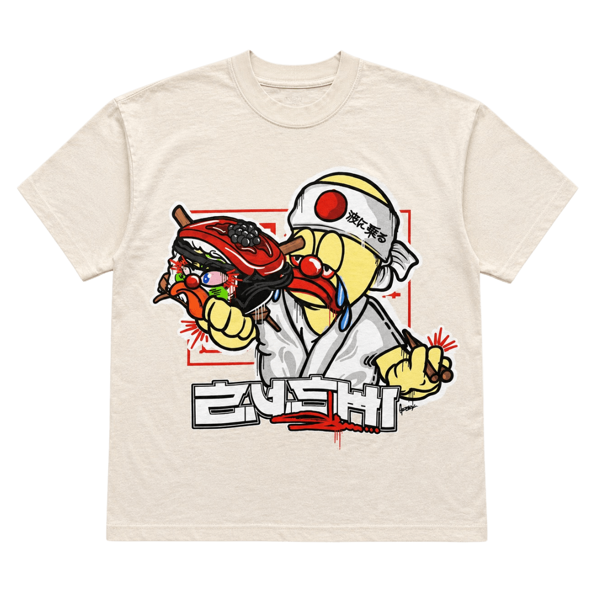 Zushi Slawn T-shirt front view with Chef Nozu graphic by THE TENCO
