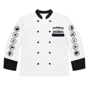 Front view of Zushi Elements Shirt showing chest branding, elemental sleeve icons, and black contrast details