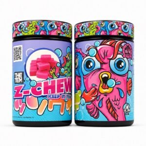 Z-CHEW by THE TENCO premium cannabis flower packaging in colorful jars