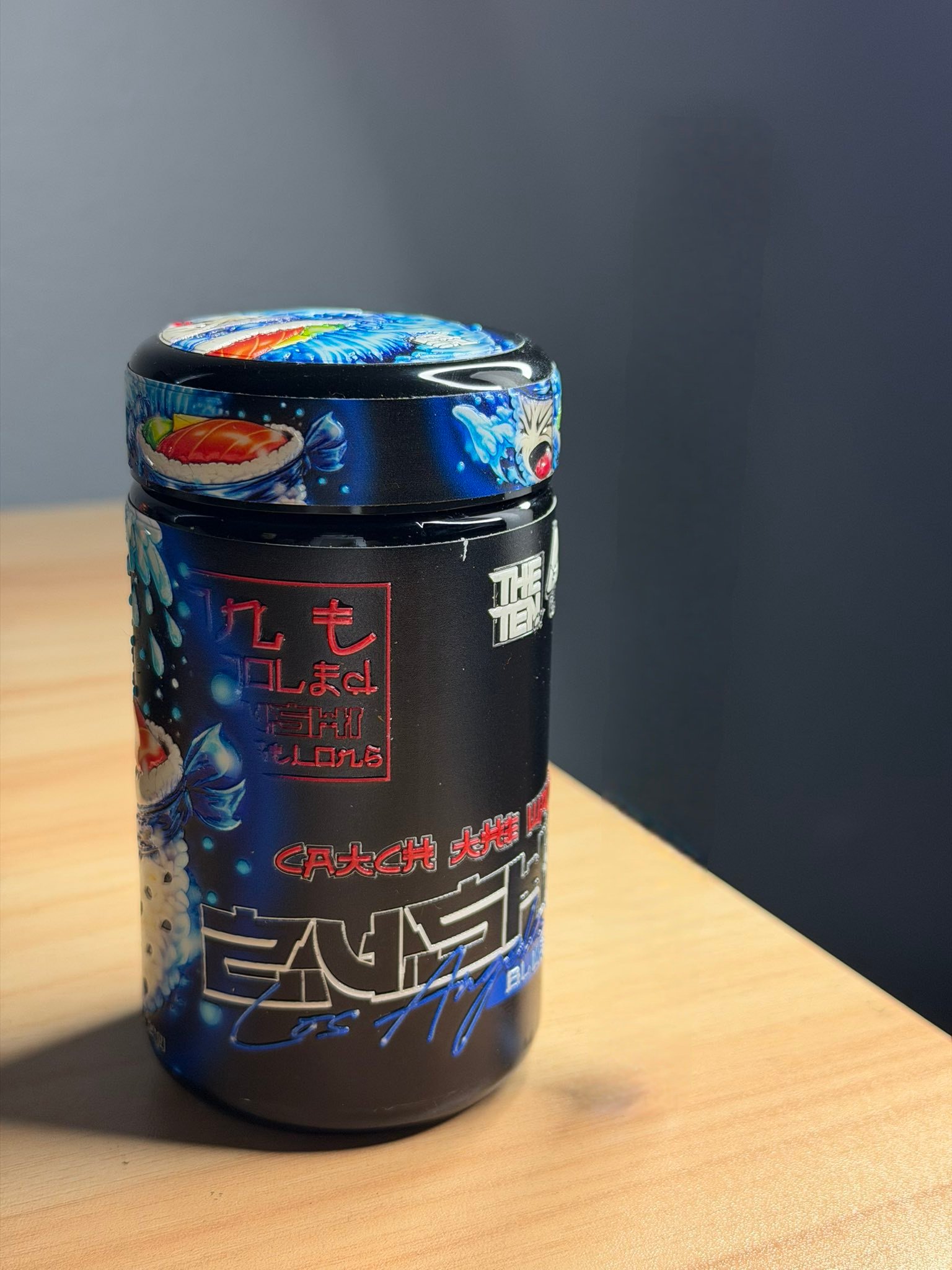 Blue Zushi by TENCO Packaging Back View Blue Zushi by TENCO packaging back showing THE TENCO branding, Catch the Wave, Los Angeles and Japanese text