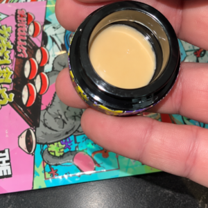 FISH BONE ROSIN By THE TENCO open jar showing beige cold cure live rosin concentrate