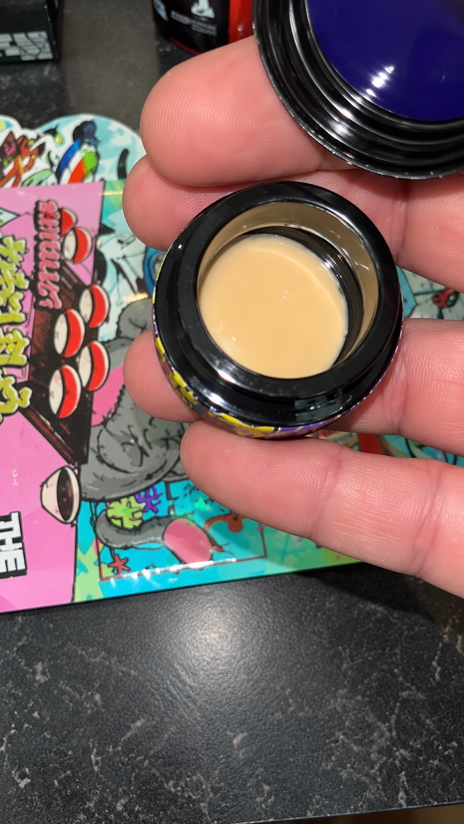 FISH BONE ROSIN By THE TENCO open jar showing beige cold cure live rosin concentrate